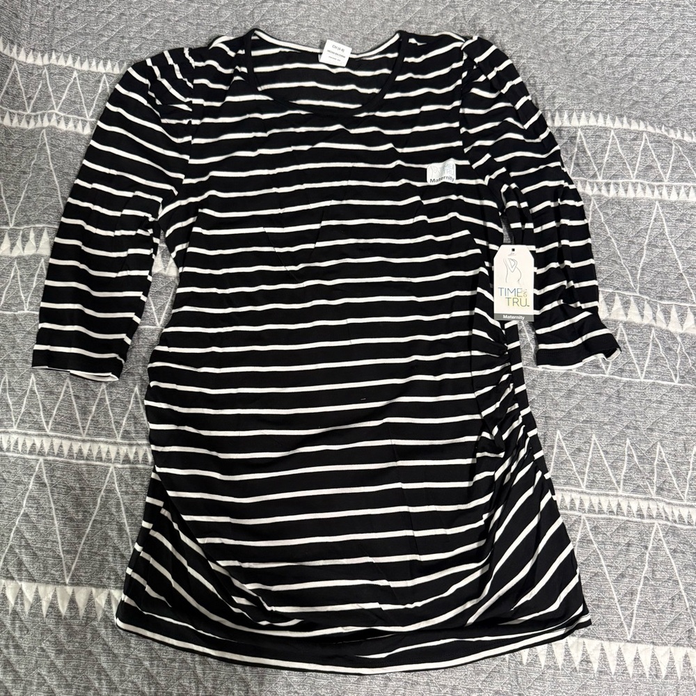 Time and Tru Black and White Striped Maternity Top